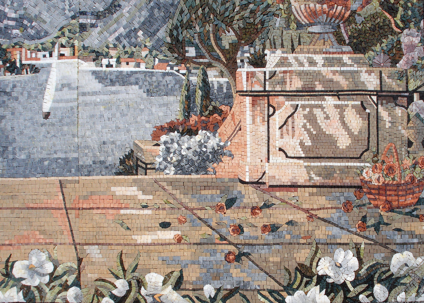 Handmade Italian Lake Mosaic Mural: Botanical View Wall Art