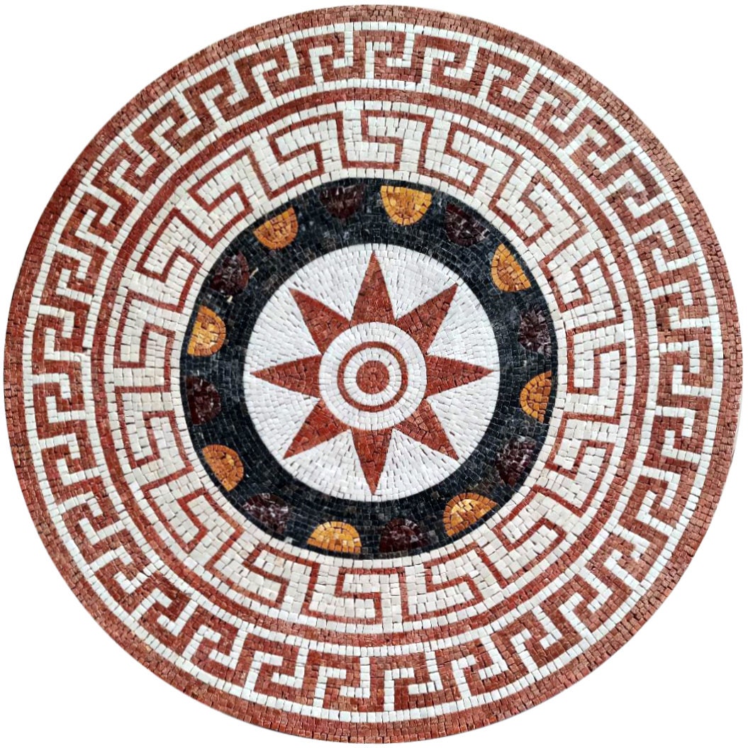 Elegant Symmetry - 36-Inch Handmade Pattern Marble Mosaic Medallion - Tile Design Art Décor - Customization available