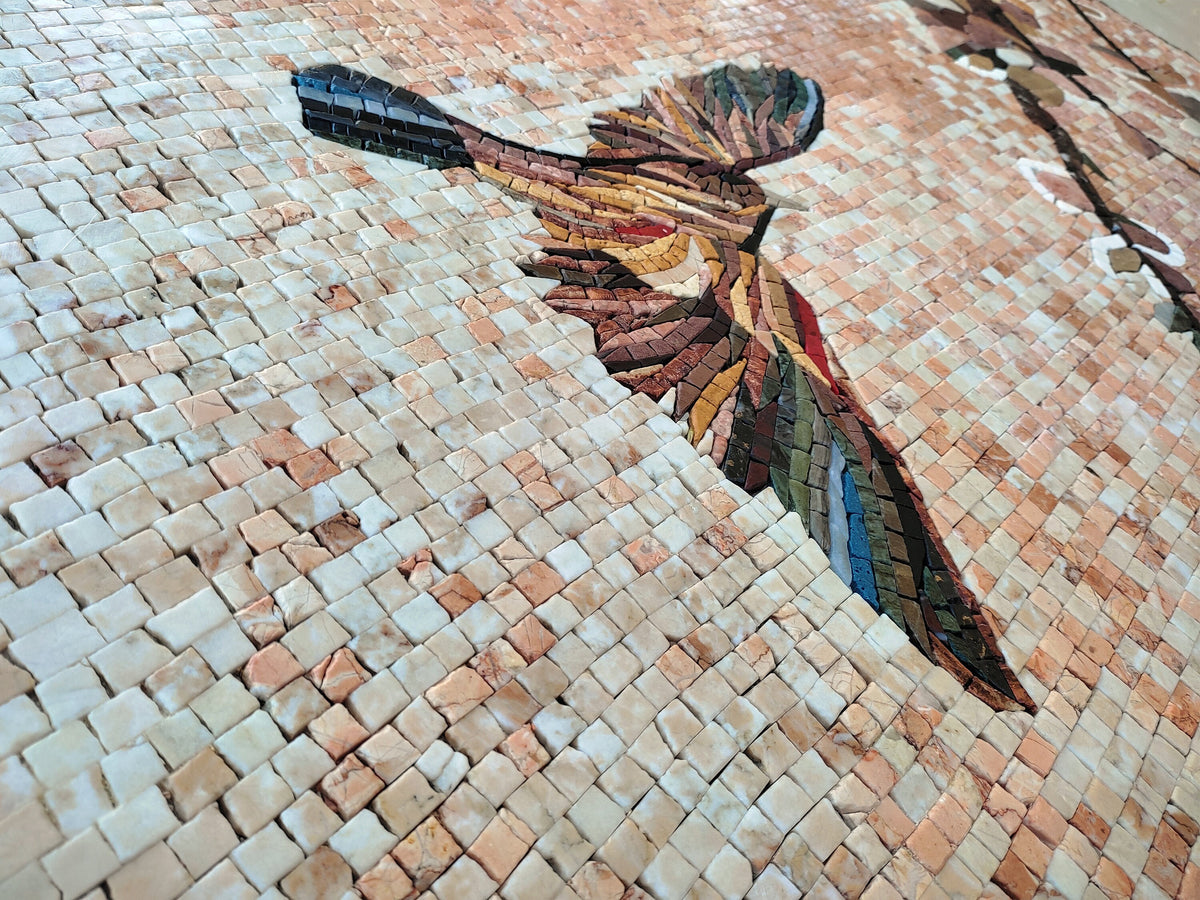 Handmade Bird Mosaic Backsplash: Marble & Stone Wall Art (40" x 30")
