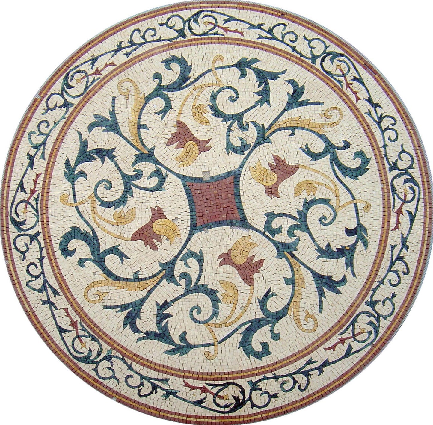 Handmade 40" Floral Medallion Marble Mosaic Art Tile