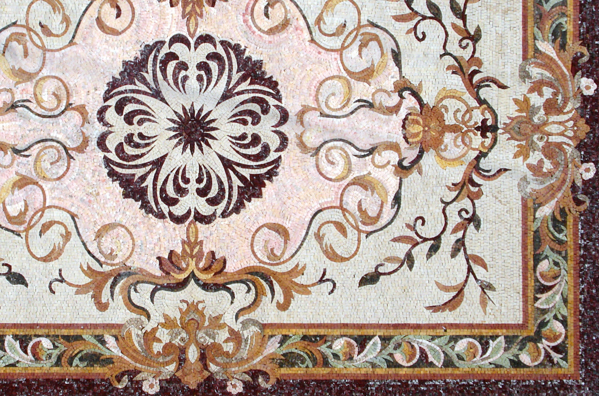 Floral Marble Mosaic Tile Rug: Handmade Stone Art