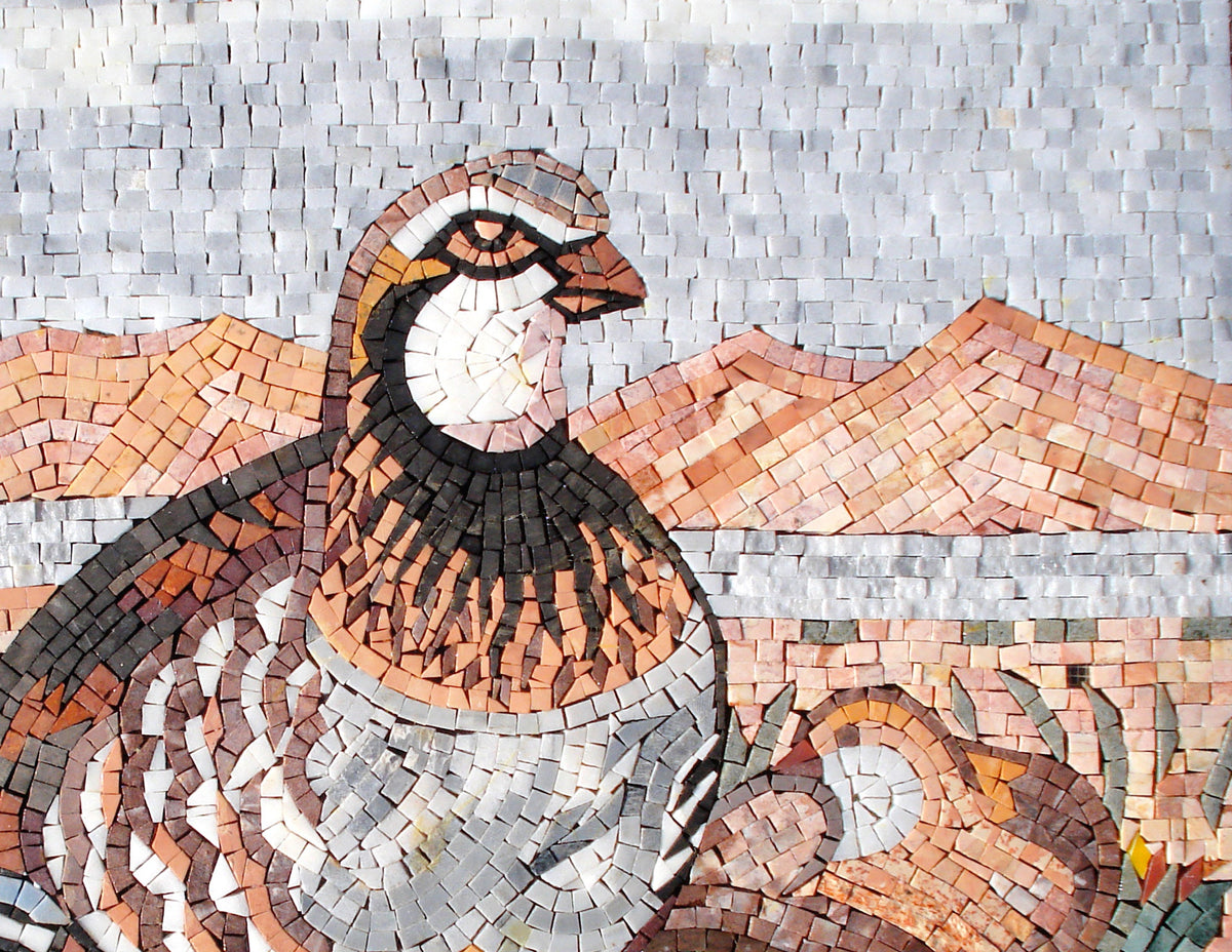 Handmade Partridge Mosaic Tile Art: Wild Bird Wall Decor (34" x 26")