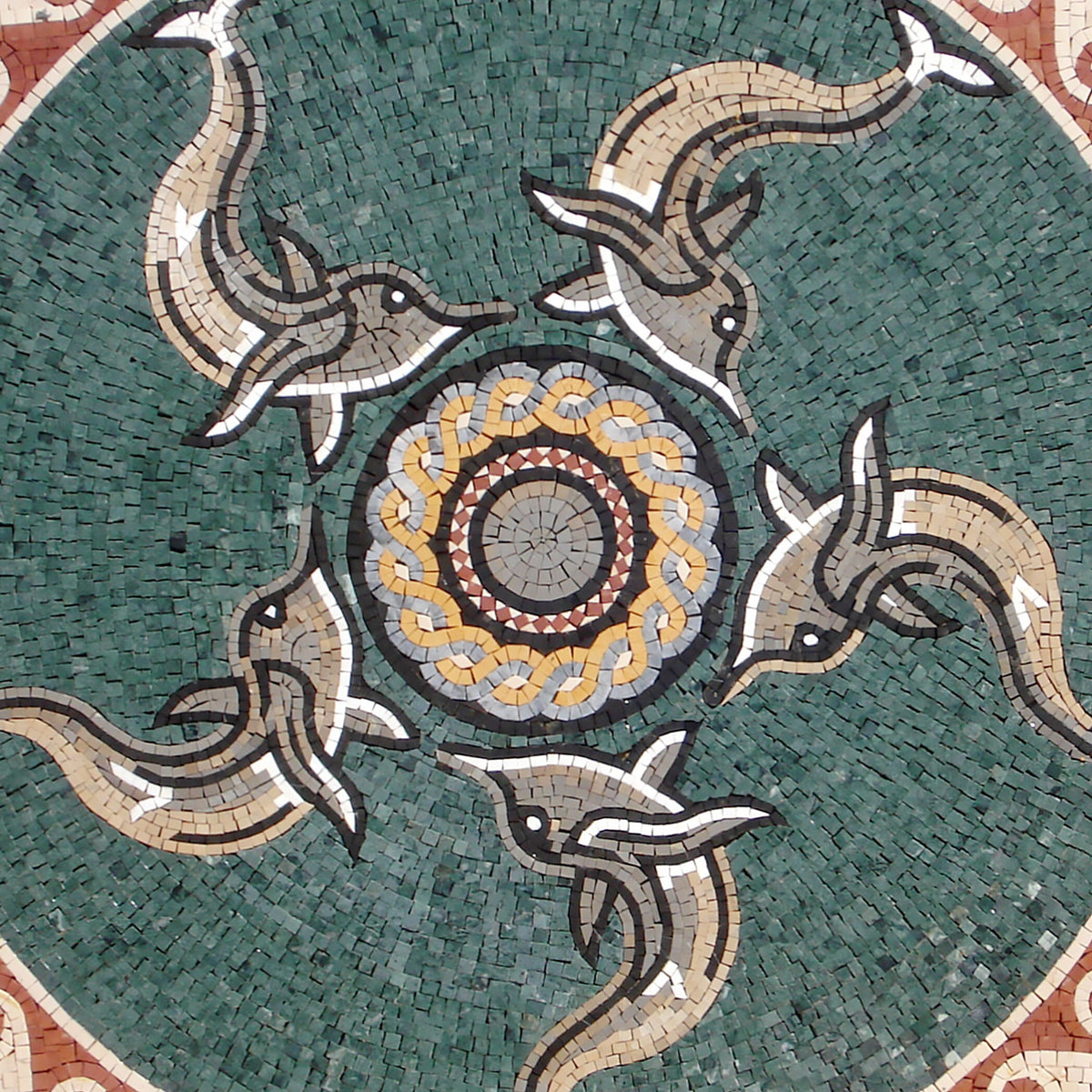 Handmade Dolphin Mosaic Tile Art: Sea Animal Mural (48x48")