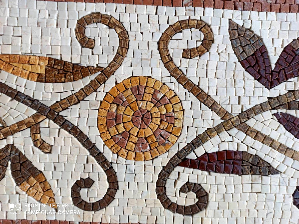 12″ Winding Leaves & Circles Border Mosaic – Handmade Marble Tile Trim, Customization available
