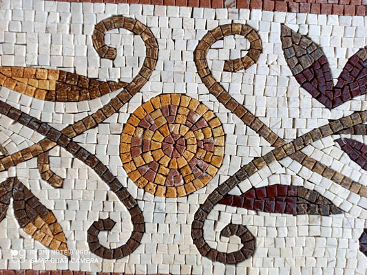 12″ Winding Leaves & Circles Border Mosaic – Handmade Marble Tile Trim, Customization available