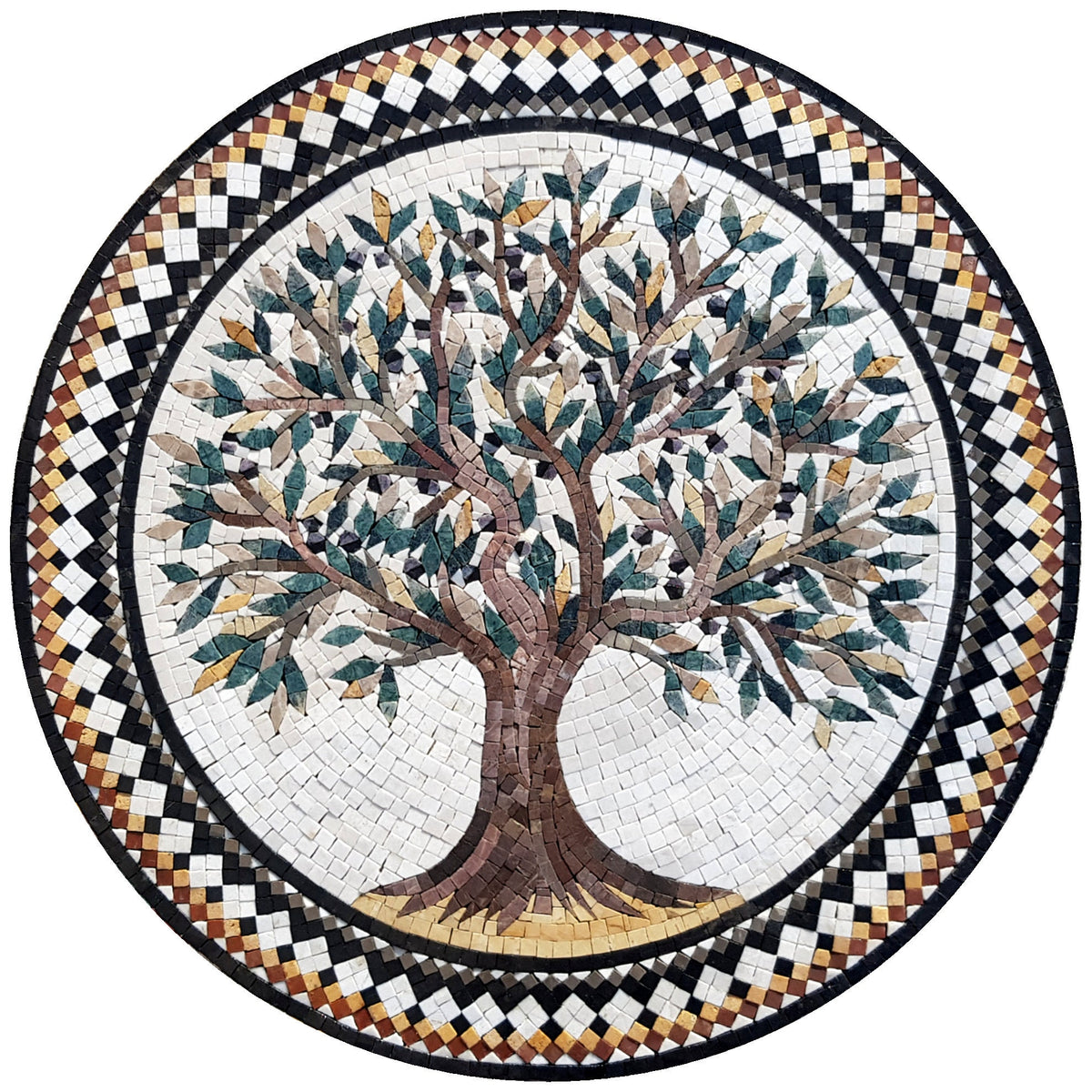 Olive Tree Backsplash Marble Mosaic Medallion Tiles. Customization. Handcrafted Roman Mosaics