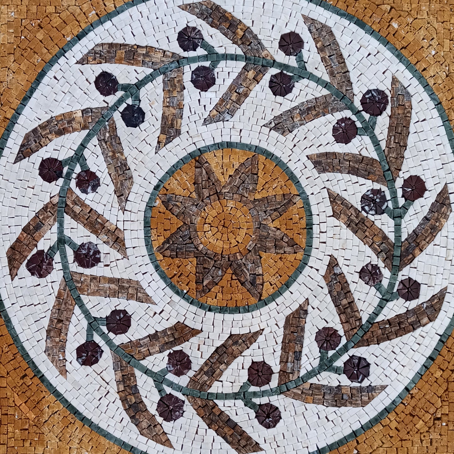 Floral Marble Mosaic Tile: 24" Geometric Flower Art