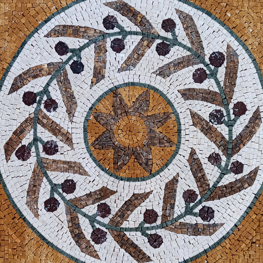 Floral Marble Mosaic Tile: 24" Geometric Flower Art
