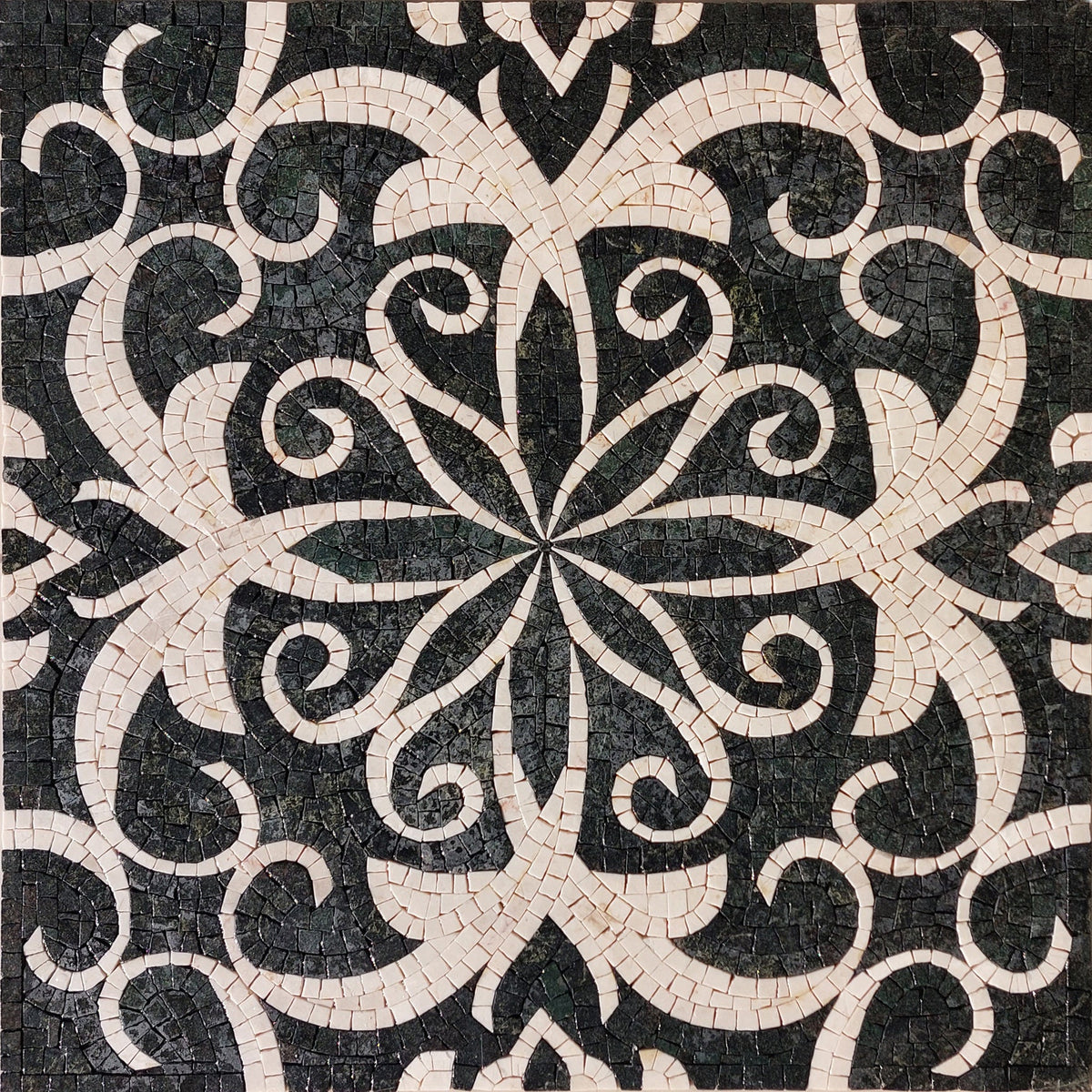 Handmade Geometric Marble Mosaic Tile: 24" Square Inlay