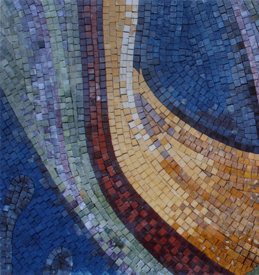 Abstract Mosaic Tile: Colorful Medallion, Handmade Marble Stone (48” x 24”)