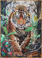 40"x28" Tiger in Leaves Mosaic Wall Art – Custom Handmade Marble Tile Artwork, Jungle Wildlife Decor, Customization Available