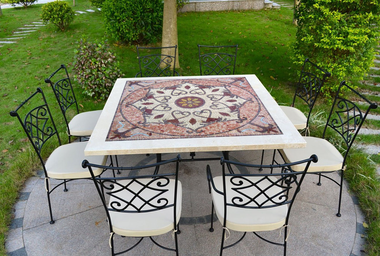 Floral Medallion Mosaic Tile: 40" Handmade Marble Stone