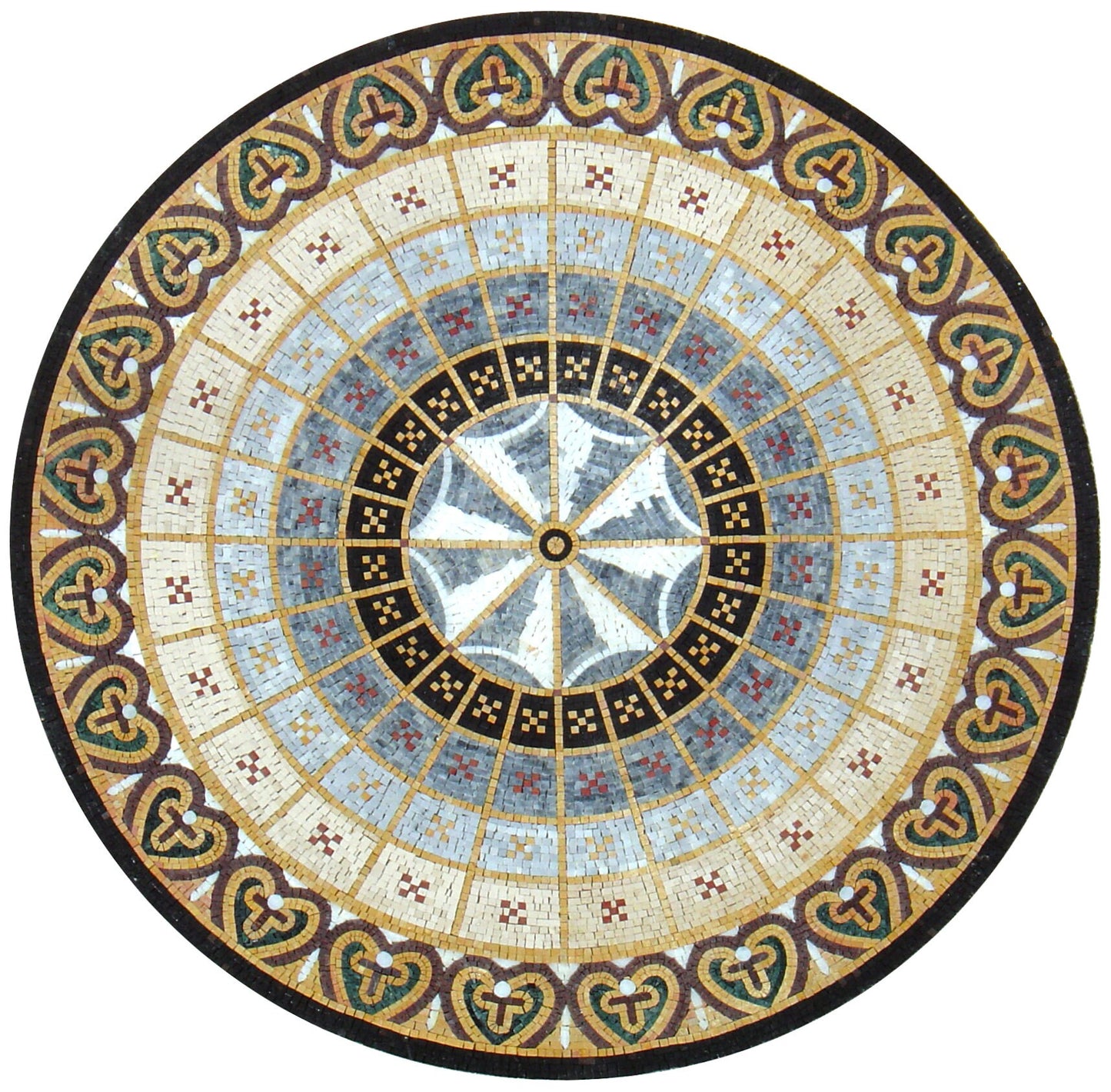 36" Handmade Pattern Mosaic Medallion: Artful Tile Décor in Natural Marble Craftsmanship - Customization available