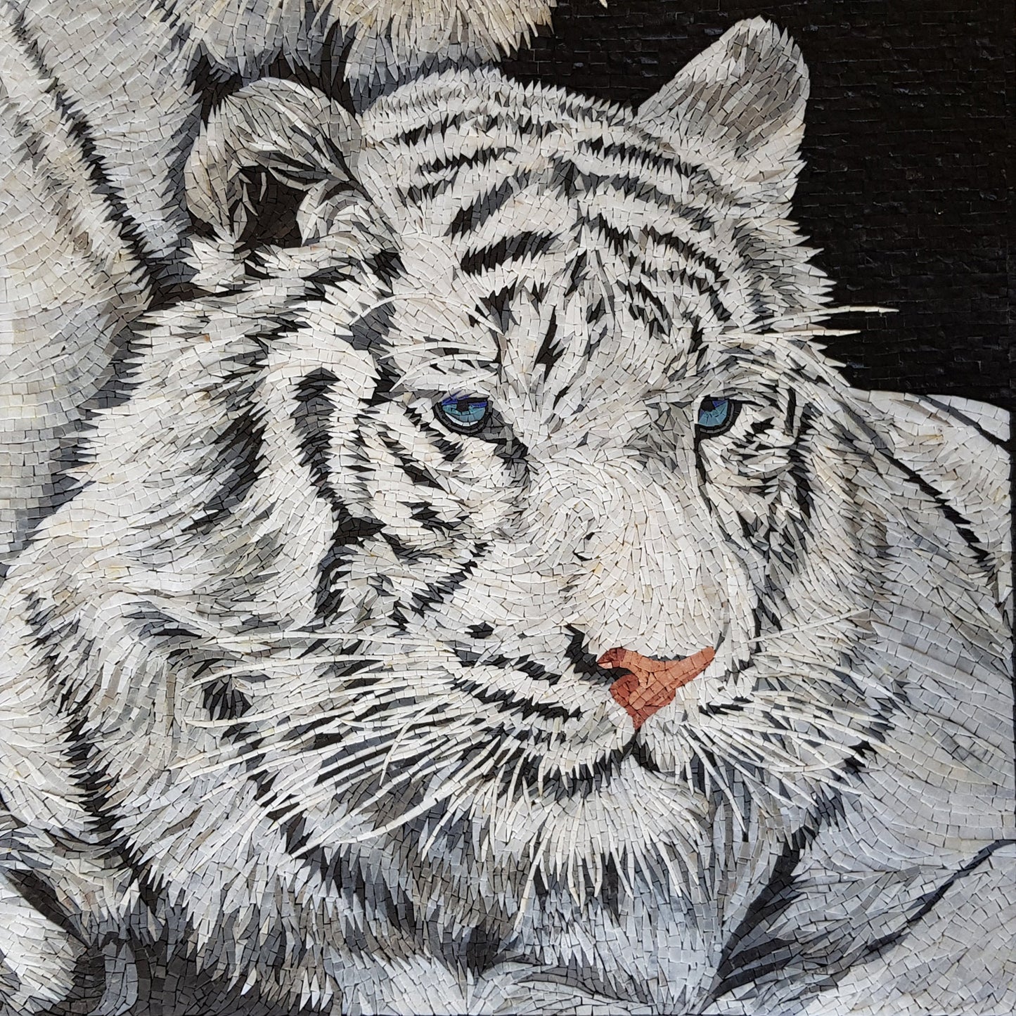 Handmade White Tiger Mosaic Tile Art: Jungle Animal Backsplash