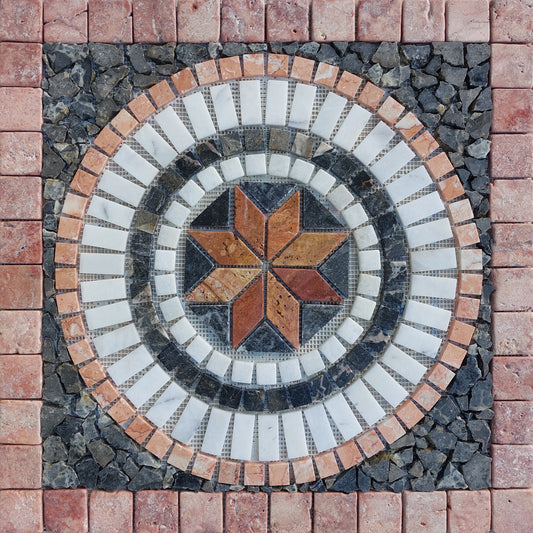 Handmade Marble Stone Mosaic Medallion: Tropical Garden Decor (24”x24”)