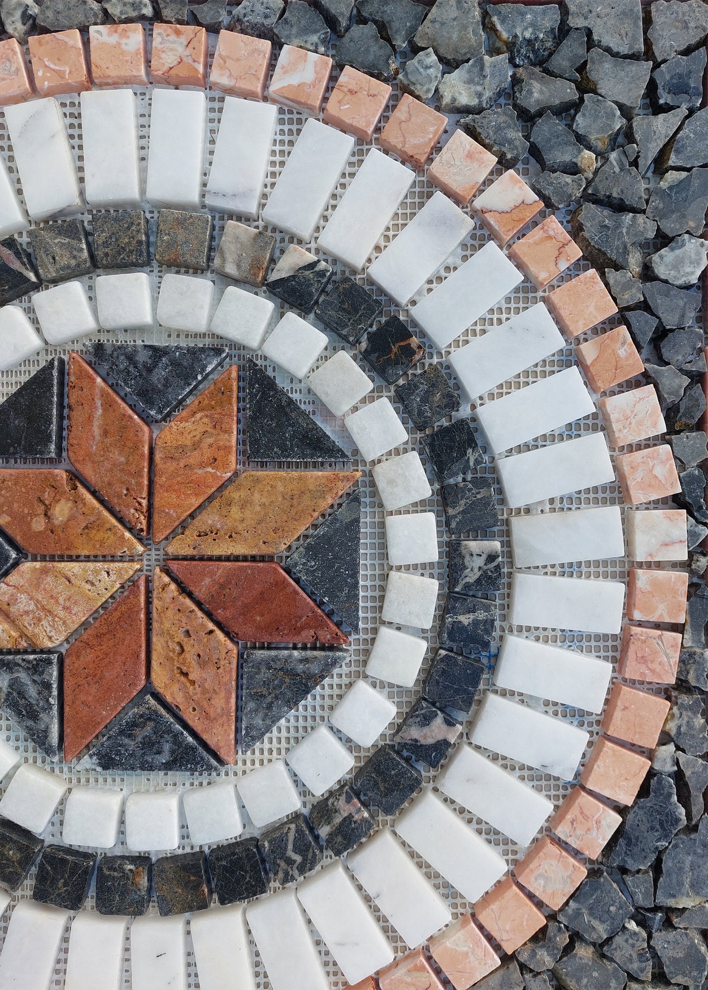Handmade Marble Stone Mosaic Medallion: Tropical Garden Decor (24”x24”)