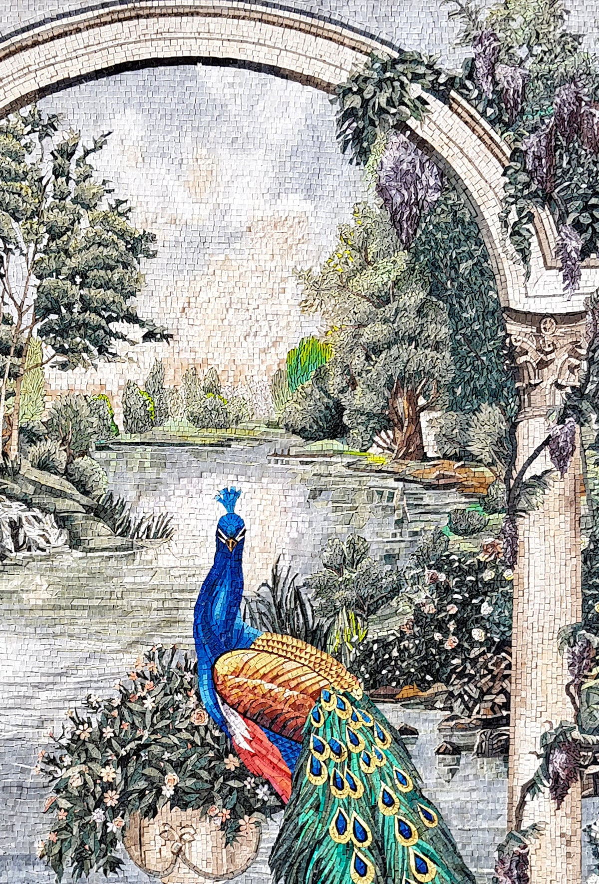 Handmade Peacock Mosaic Tile Art: Indoor/Outdoor Stone Mural