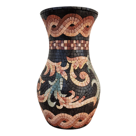 Handmade Black Mosaic Vase: Round Marble Stone Art, 16"