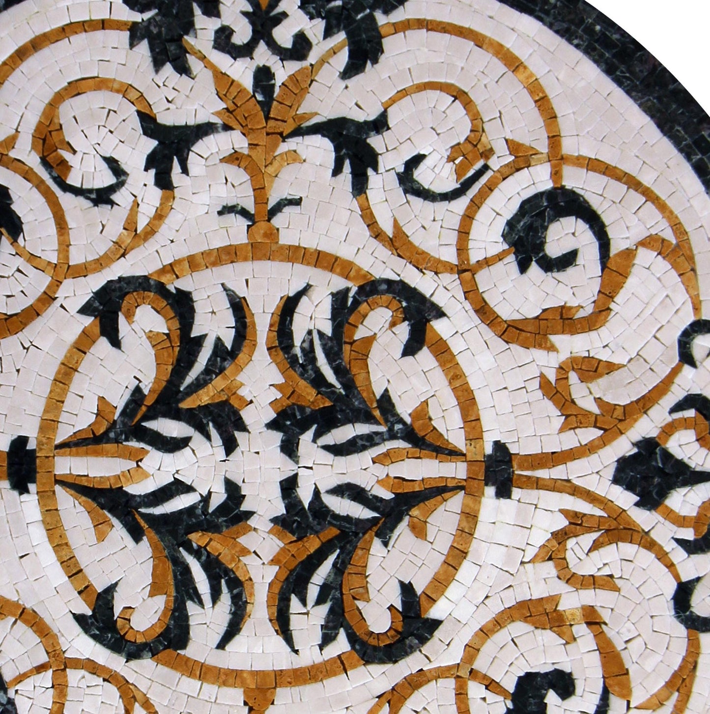 Handmade Marble Mosaic Medallion: 20-Inch Round Geometric Tile Art