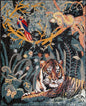 TIGER ART BACKSPLASH | Wild Jungle Animal Mosaic Tiles Murals For House Warming | Tiger Snake And Macaw Artwork Tiles For Interior Room