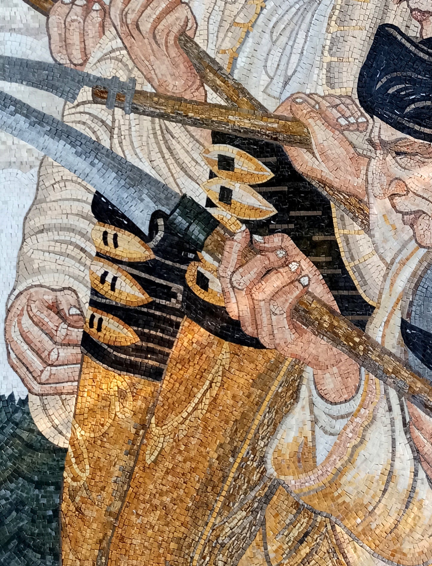 Handmade Colonial War Soldiers Mosaic Tile Art: Italian Marble Backsplash