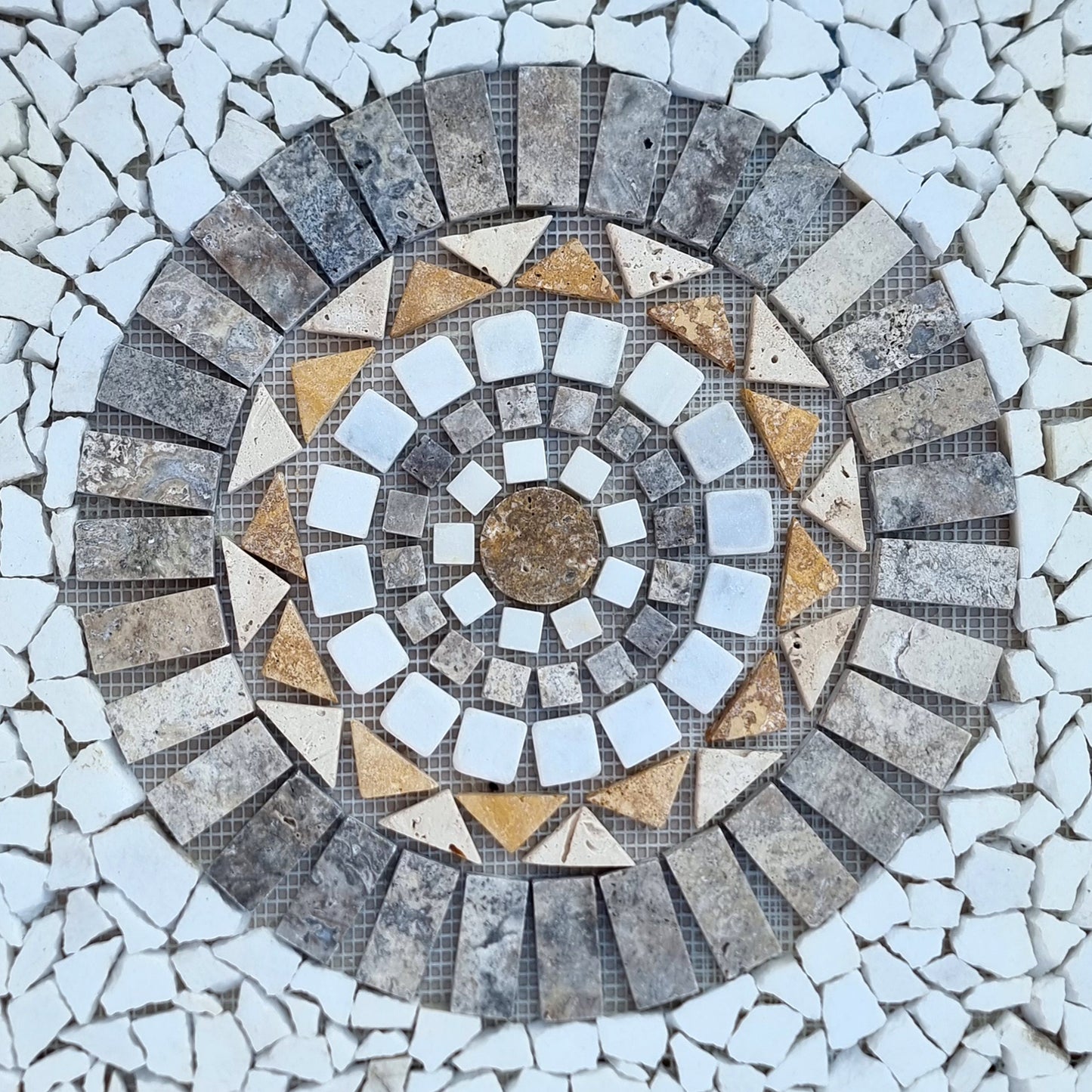 Handmade Natural Stone Mosaic Medallion: Tropical Art Tile (24"x24")