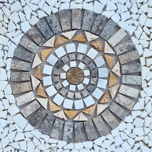 Handmade Natural Stone Mosaic Medallion: Tropical Art Tile (24"x24")