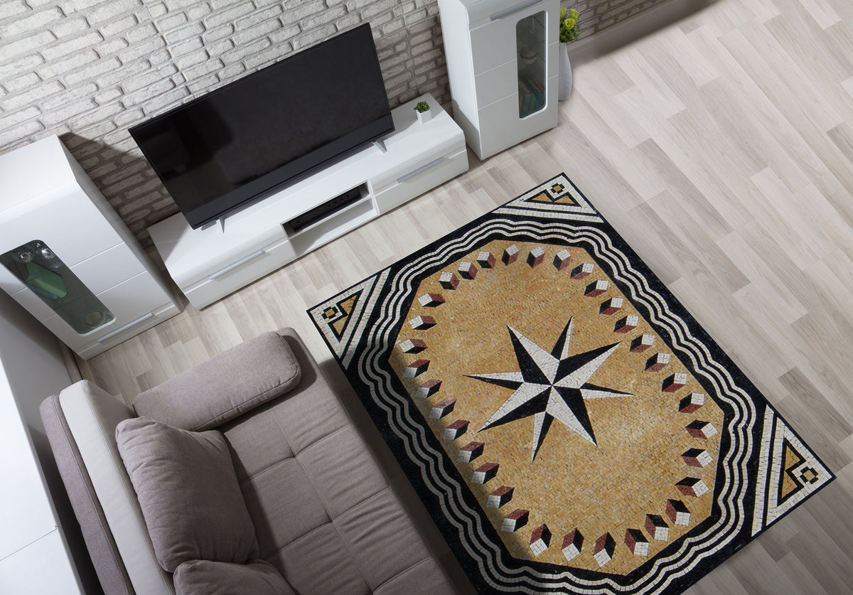 Handmade Marble Mosaic Compass Rug: Home Decor (60” x 40”)