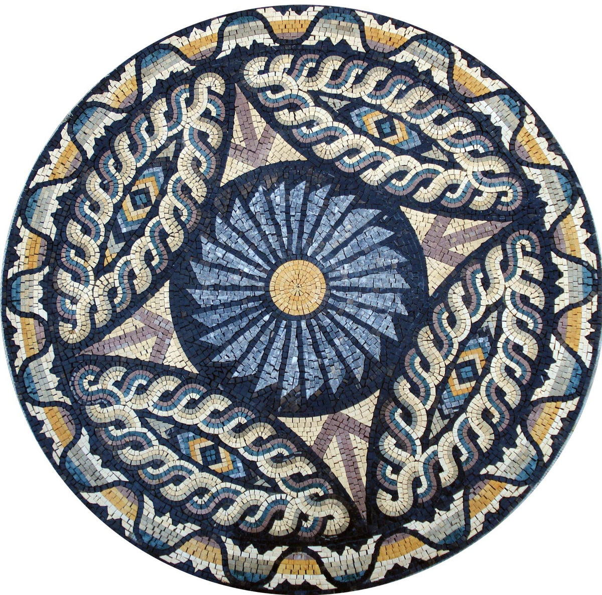Handmade Marble Mosaic Medallion Art Tile: 40" Vibrant Pool & Living Space Decor
