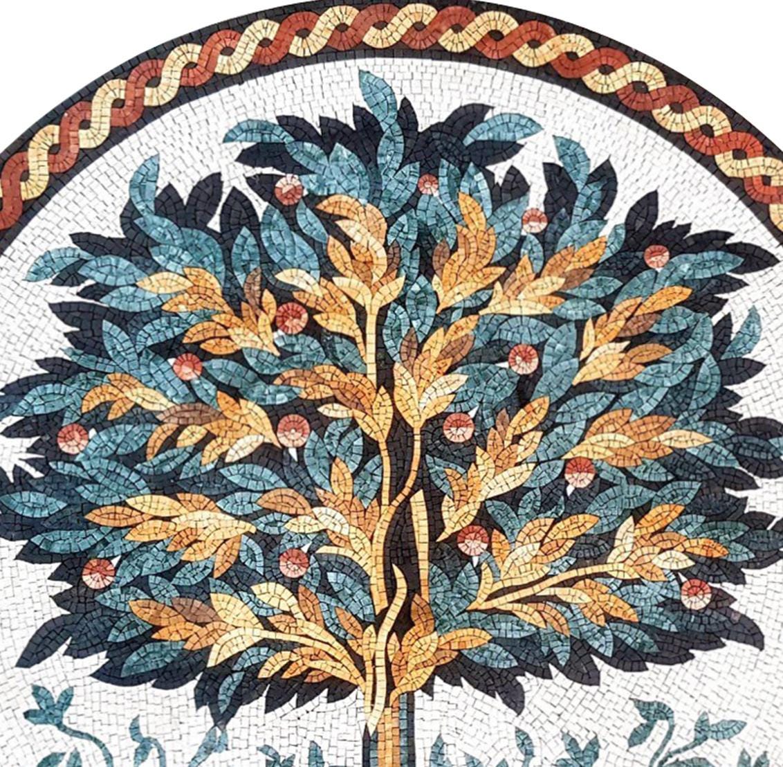 Handmade Tree of Life Mosaic Art: Marble Tile Backsplash