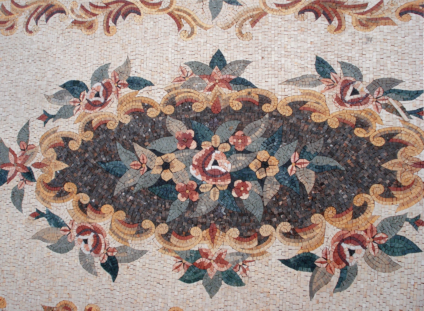 Floral Mosaic Rug: Handmade Marble Stone Art (160x72)