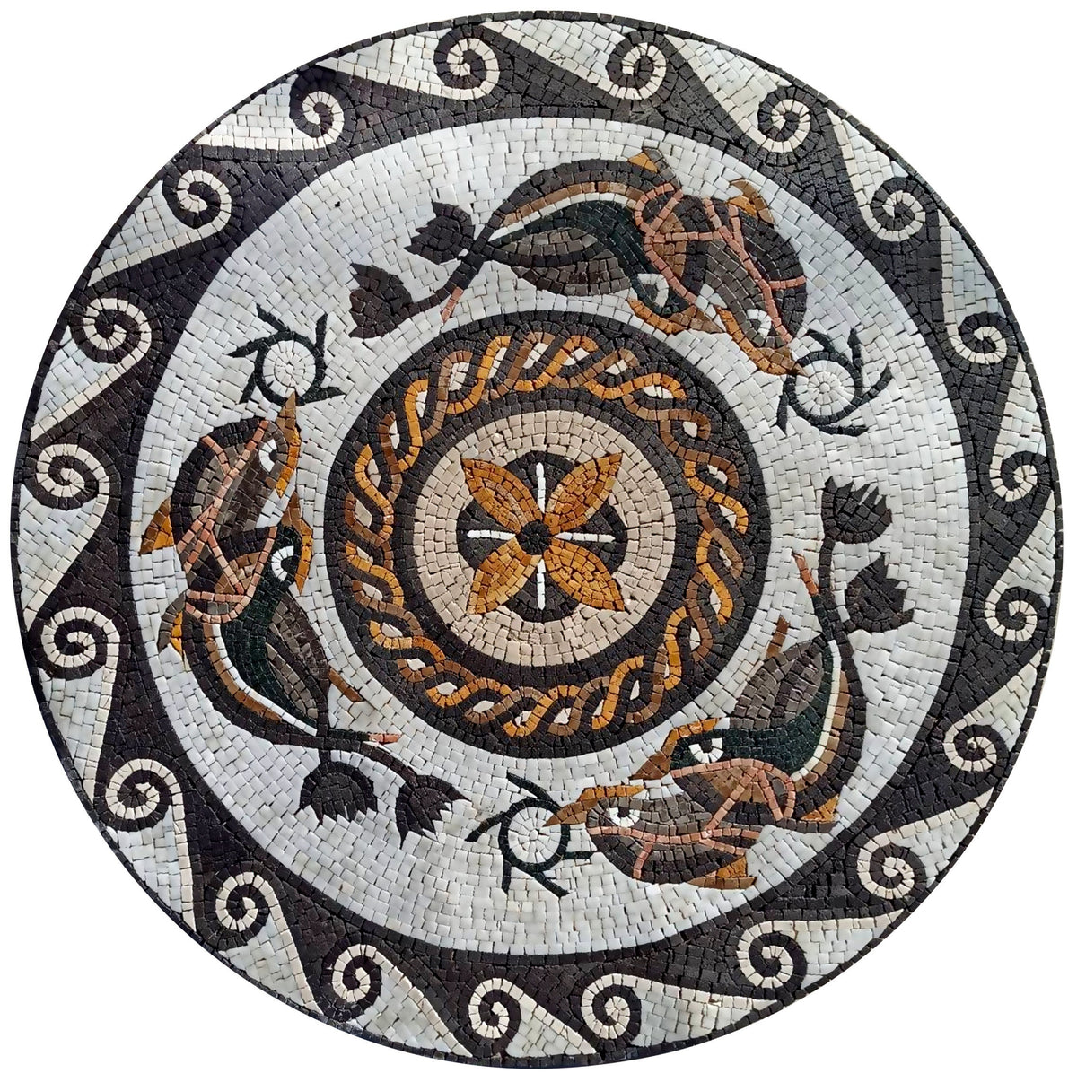 Oceanic Harmony - 32" Handmade Dolphins Pattern Mosaic Medallion Art Tile Décor - Customization available