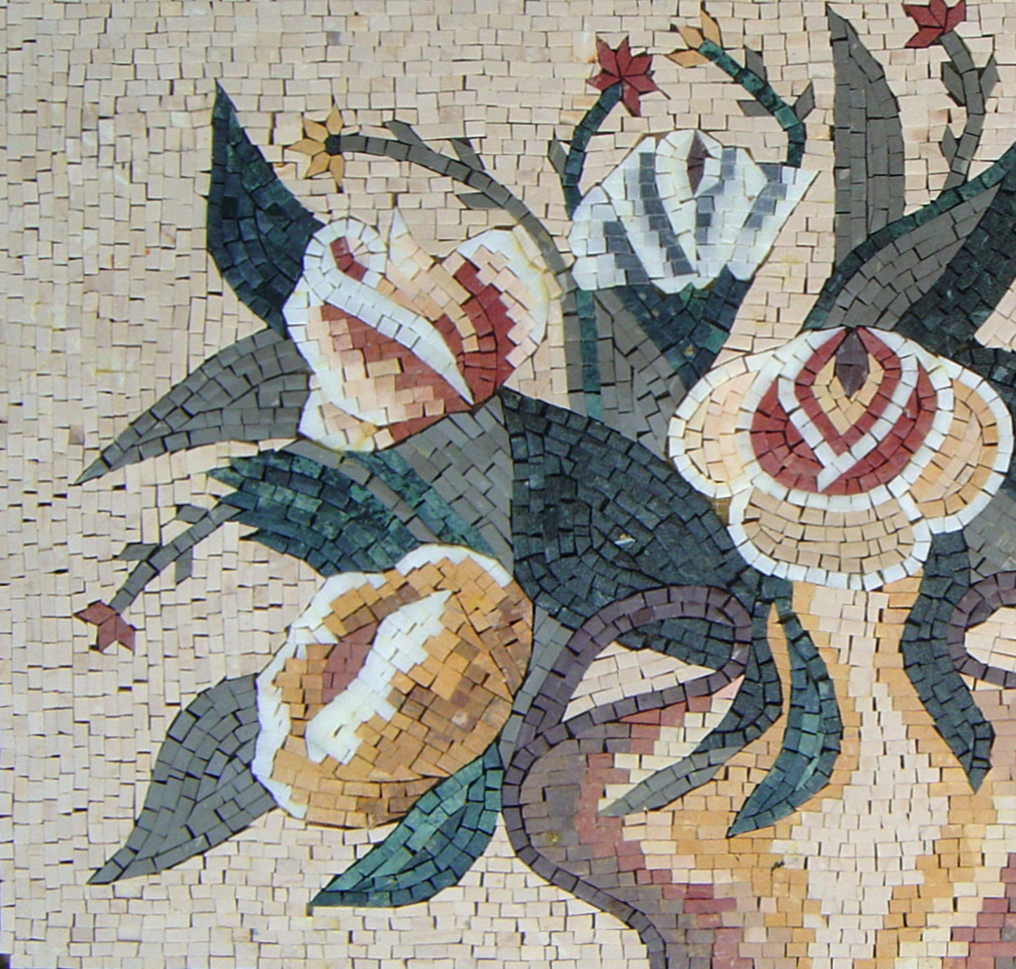 Handmade Marble Mosaic Tile Art: Colorful Flowers in Vase