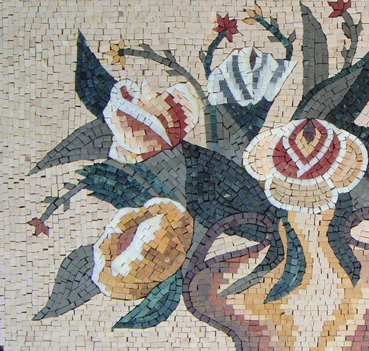Handmade Marble Mosaic Tile Art: Colorful Flowers in Vase