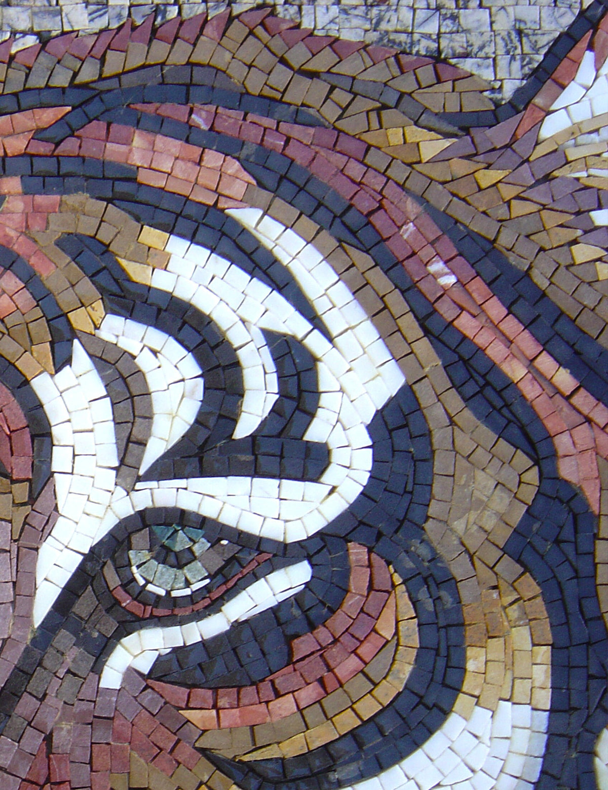 Handmade Tiger Mosaic: Wild Animal Marble Tile Art (36x28)