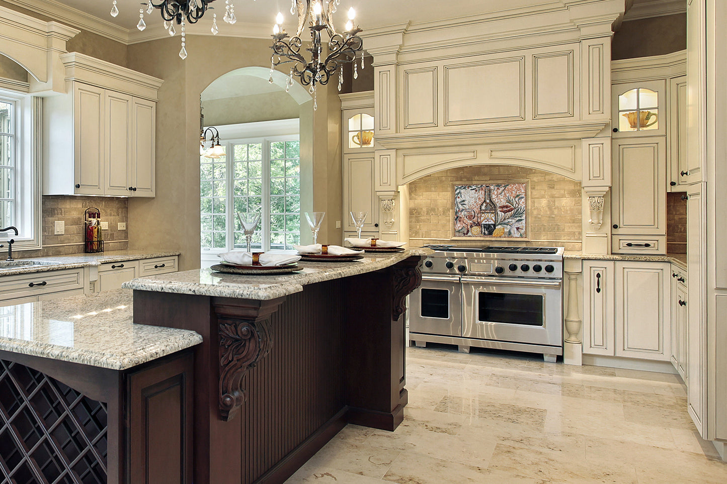 Handmade Marble Mosaic Art: Still Life Wine & Lemon Backsplash