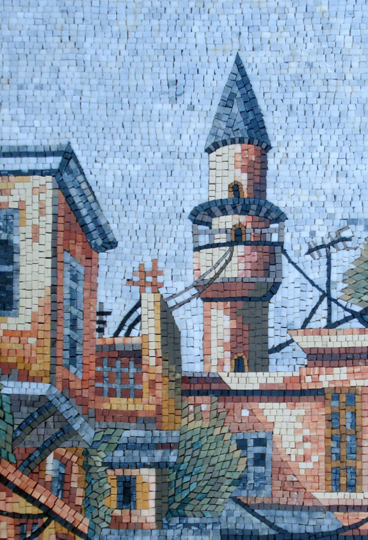 Handmade Marble Mosaic Tile: Damascus Old City Landscape (36” x 24”)