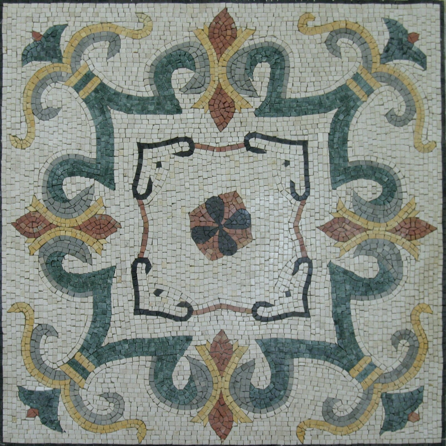 40" Medallion Mosaic Tile: Geometric Floral Marble, Indoor/Outdoor