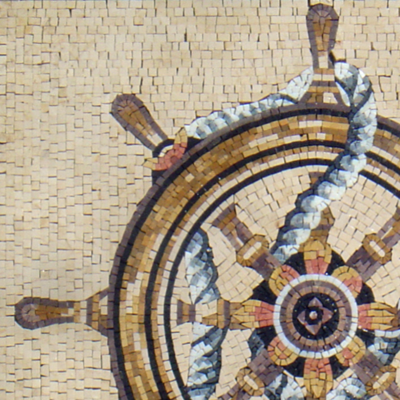 Handmade Ship Wheel Mosaic Tile: 32" Marble Backsplash