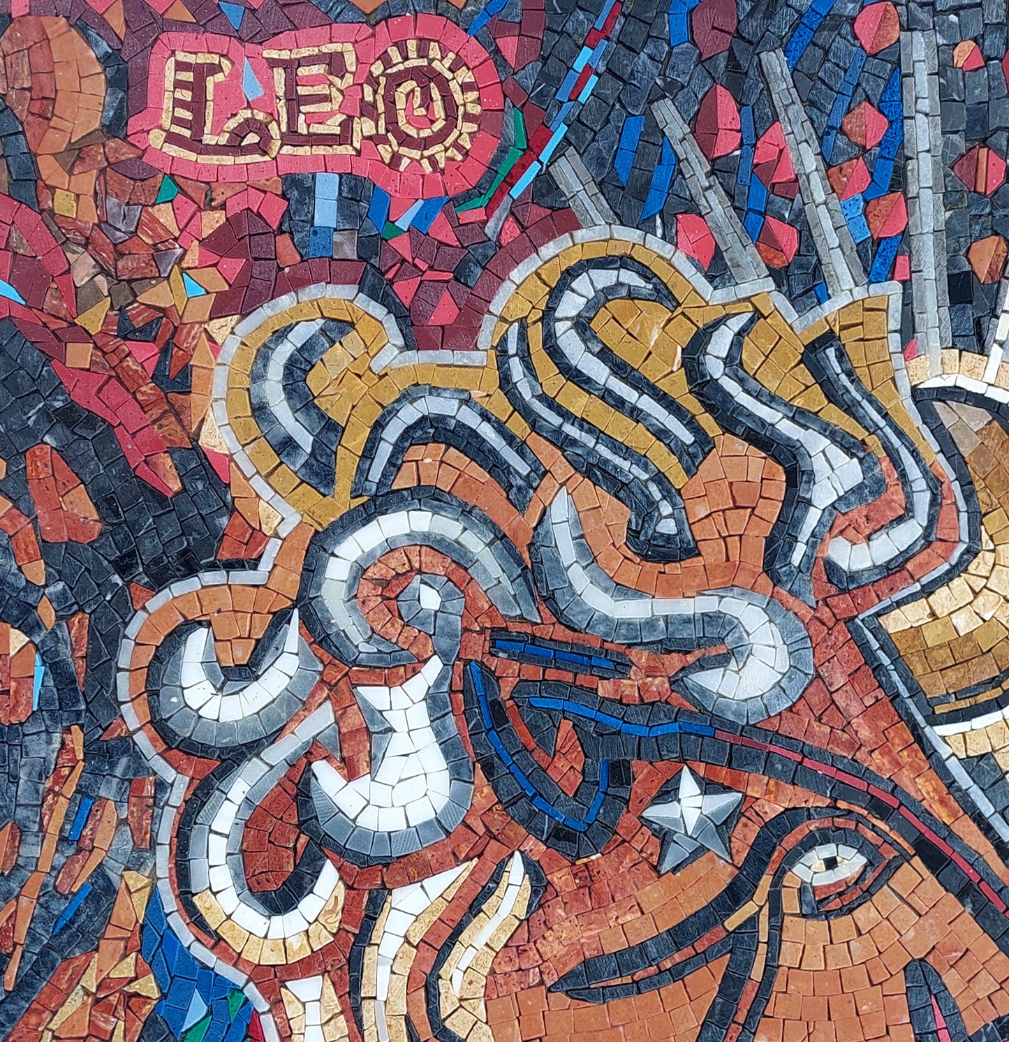 Handmade Leo Zodiac Mosaic Tile Art: Marble Stone Wall Decor (30x30")