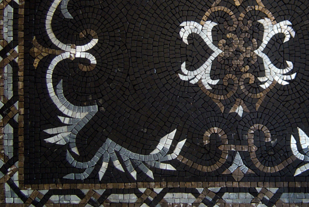 Handmade Marble Mosaic Rug: Black and White Home Decor (48” x 32")