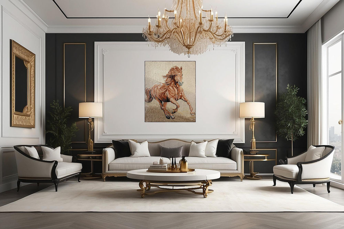 Handmade Horse Mosaic Mural: Marble Stone Animal Art Tile