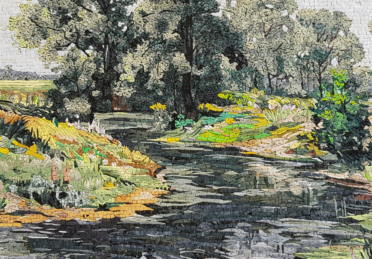 Handmade Forest River Mosaic Tile Art: Indoor/Outdoor Wall Decor