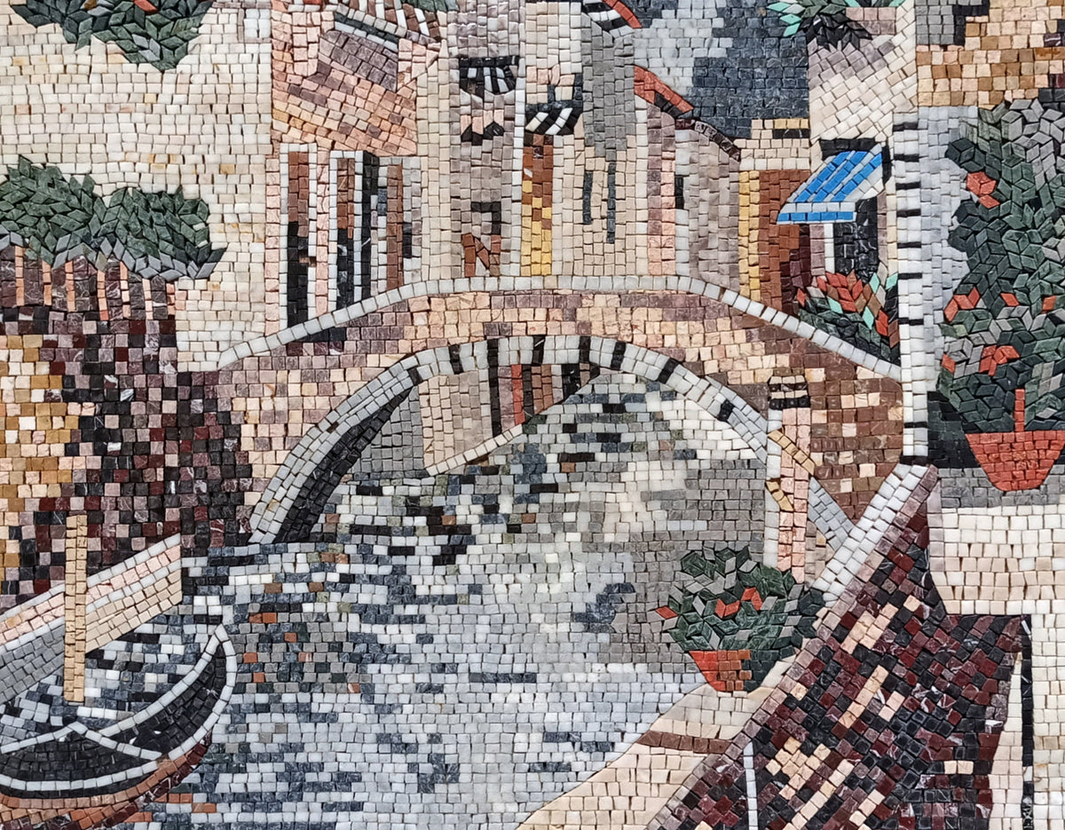 Handmade Venice Mosaic Tile Art: Italian Lake Scene