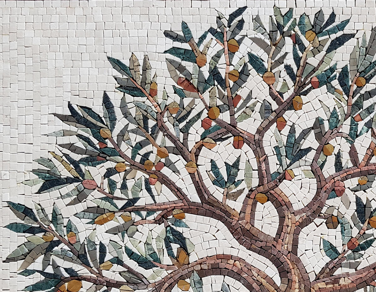 24” x 18" Olive Tree Backsplash Marble Mosaic – Handcrafted Kitchen Wall Art - Customization Available