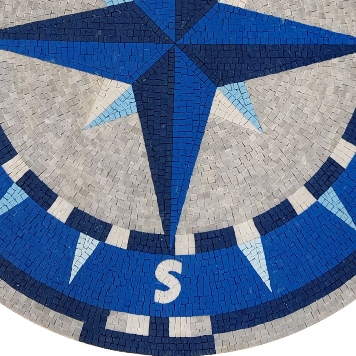 Oceanic Opulence - Handcrafted Inlay Blue Colorblocked Nautical Compass Rose Mosaic Medallion - Customization available