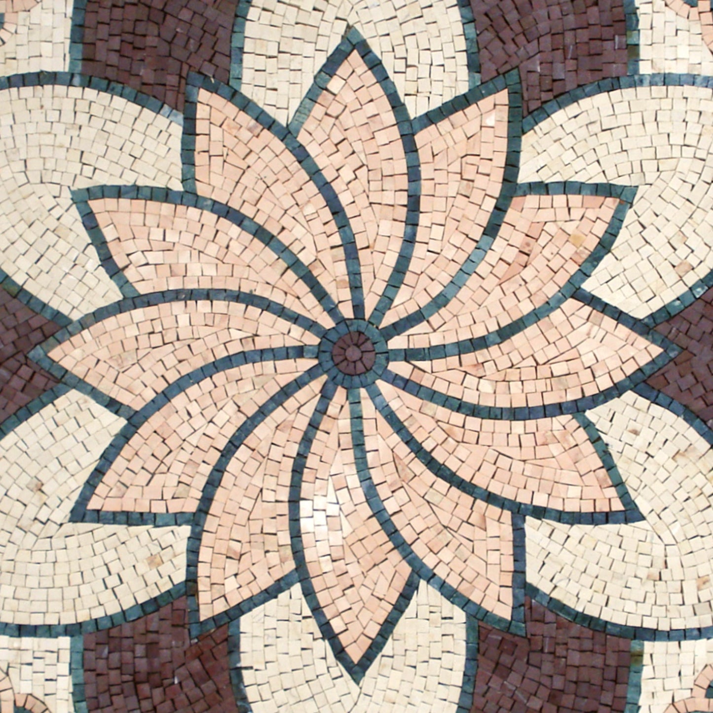 Handmade Floral Marble Mosaic Tile: Geometric Flower Art (36”x36")