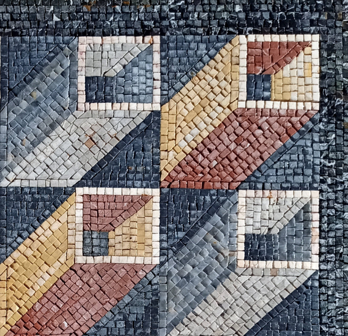 Geometric Square Marble Mosaic Tile Art: 40" Handmade Wall Decor