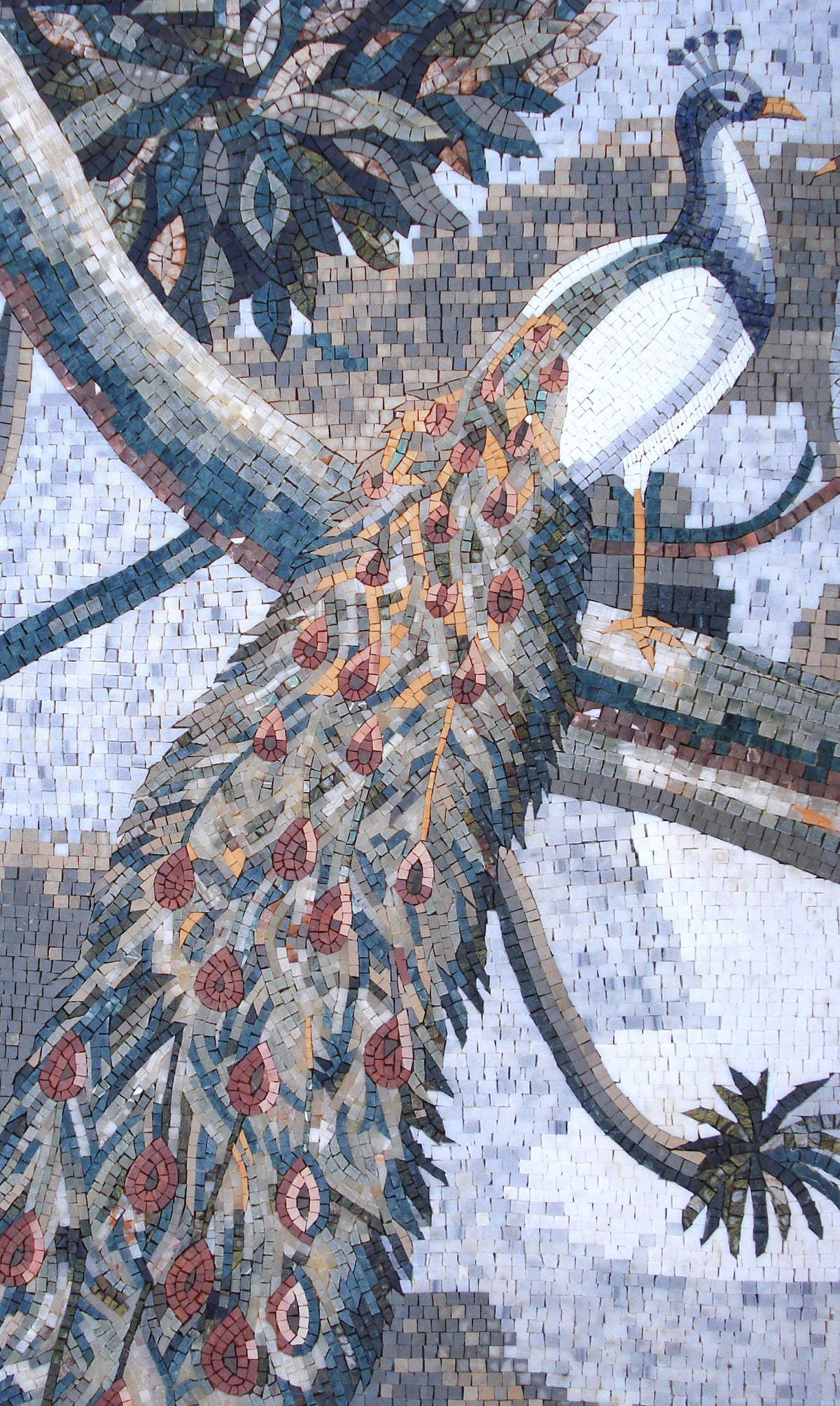Handmade Peacock Mosaic Backsplash: Marble & Stone Animal Artwork (44” x 36")