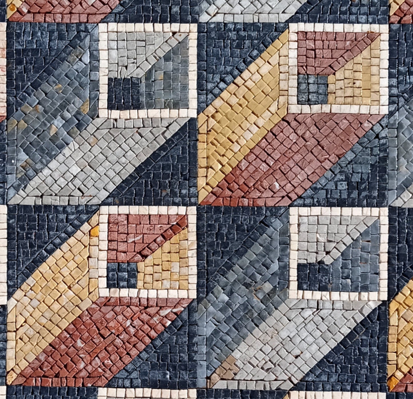 Geometric Square Marble Mosaic Tile Art: 40" Handmade Wall Decor